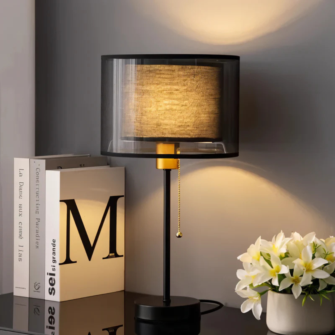 Lumys - Lampe de table avec double abat-jour en tissu