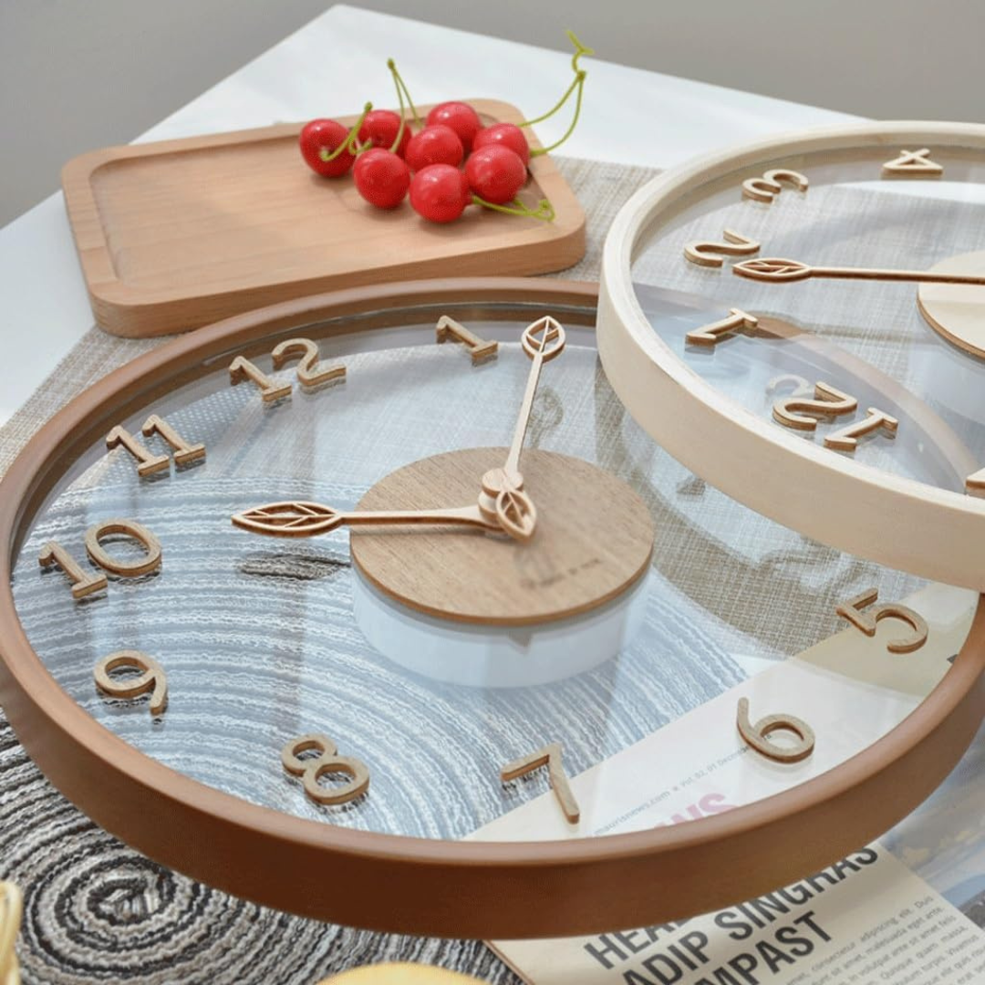Metrona - Horloge murale élégante en bois et verre