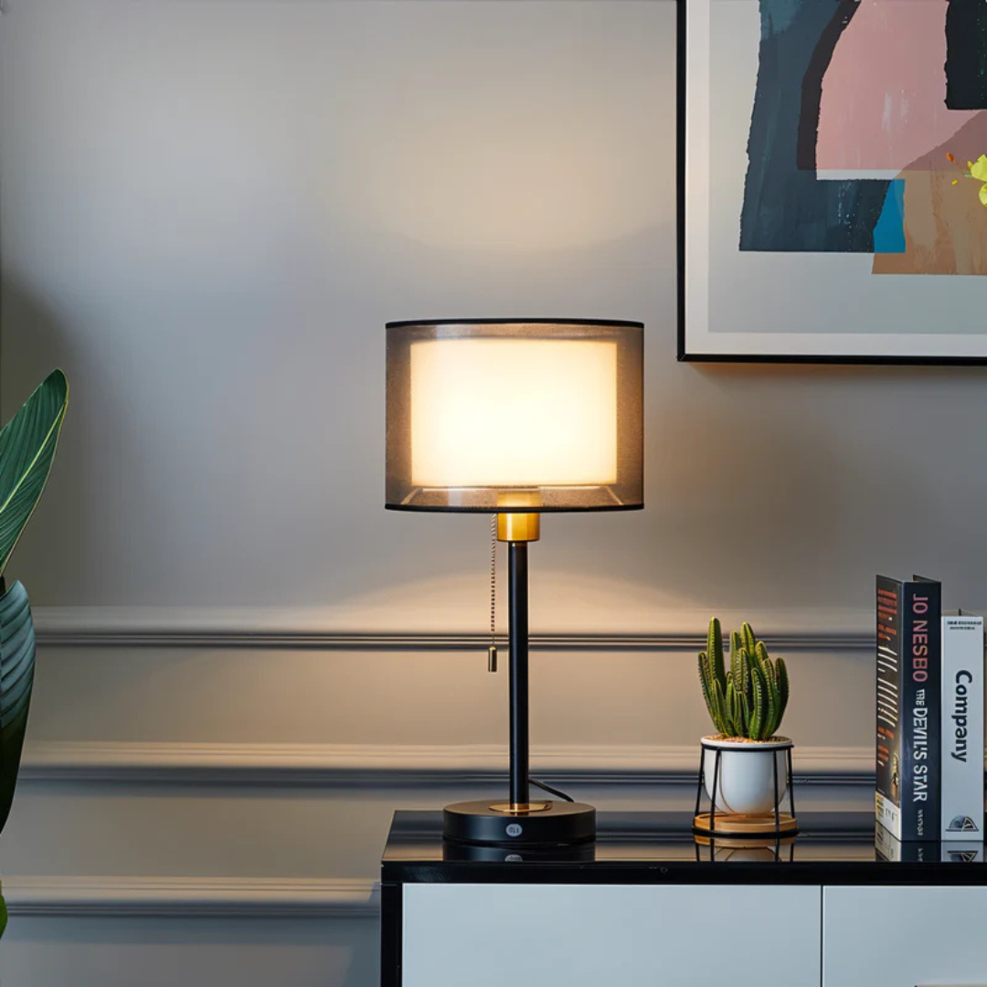 Lumys - Lampe de table avec double abat-jour en tissu