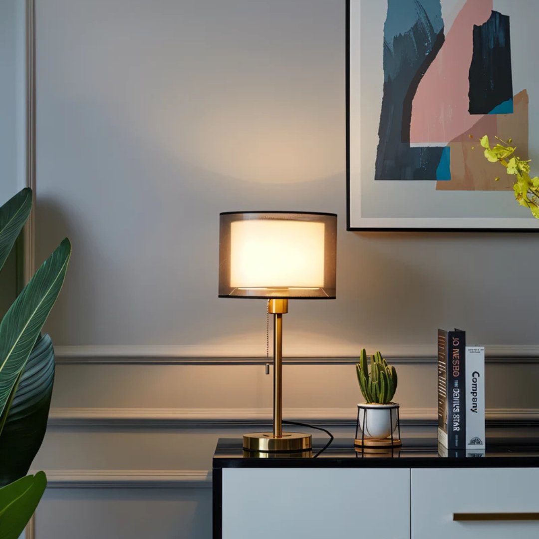 Lumys - Lampe de table avec double abat-jour en tissu