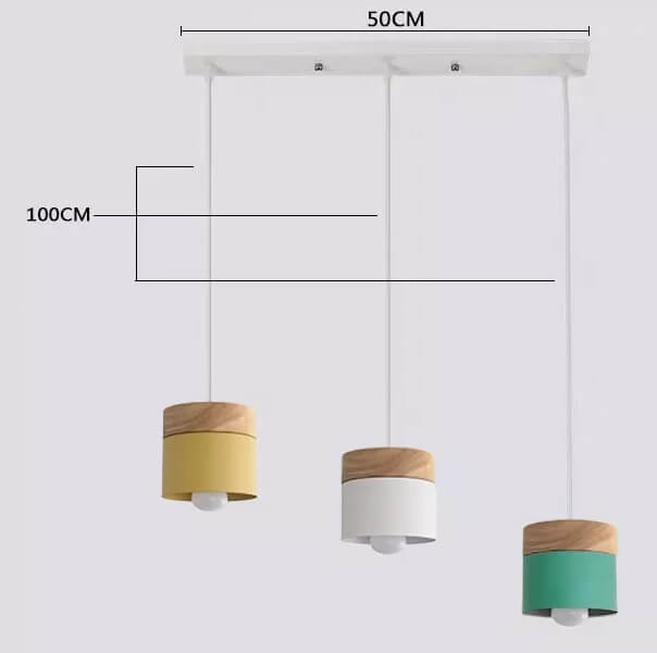 Wood and colored metal chandelier Nordic style
