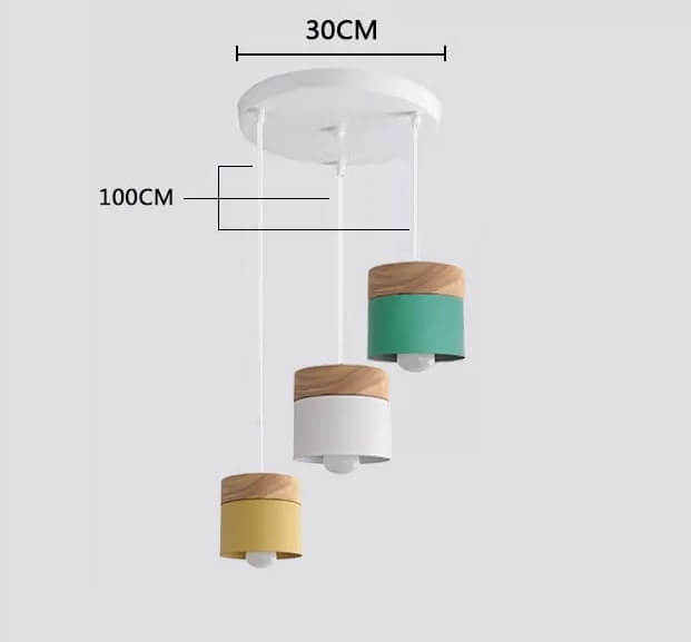 Wood and colored metal chandelier Nordic style