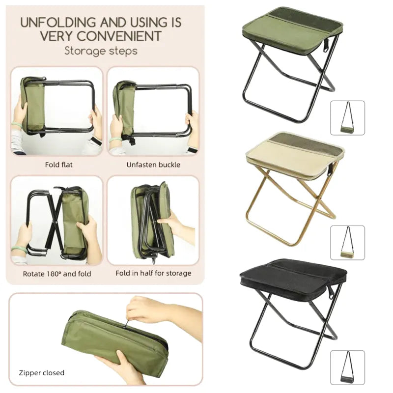 Tabouret pliant portable avec pochette de transport