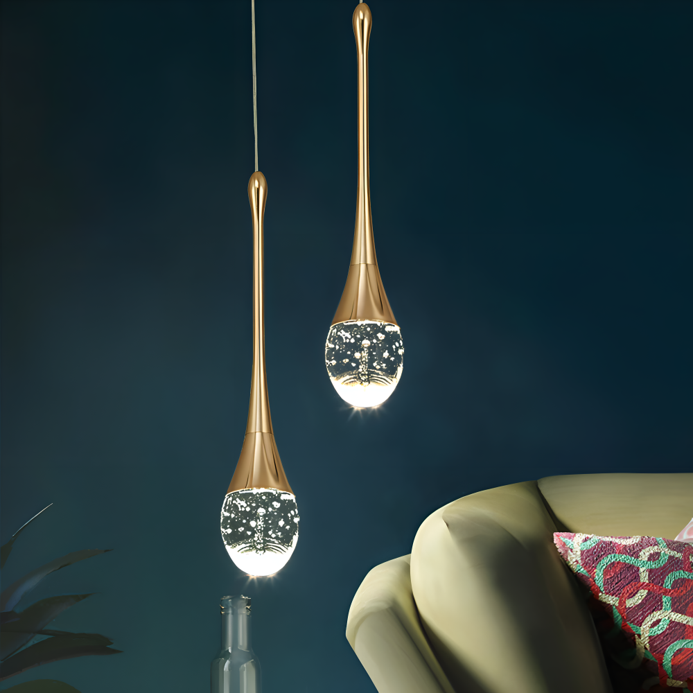 Glas Drop Pendellampa - Svart & Guld Kristallbubbla Hängande Lampa