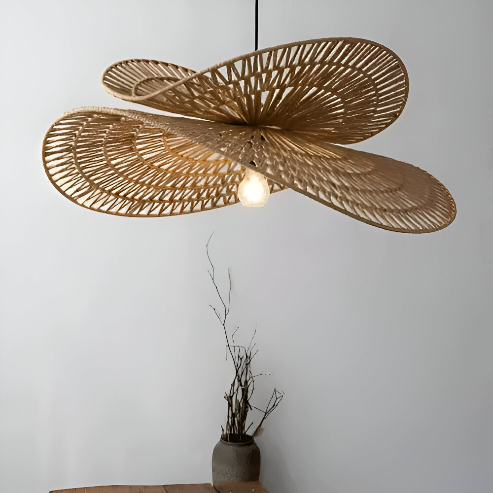 Handgjord Vintage Rattan Pendellampa med Hampasnöre - Elegant Taklampa för Inredning LED Belysning