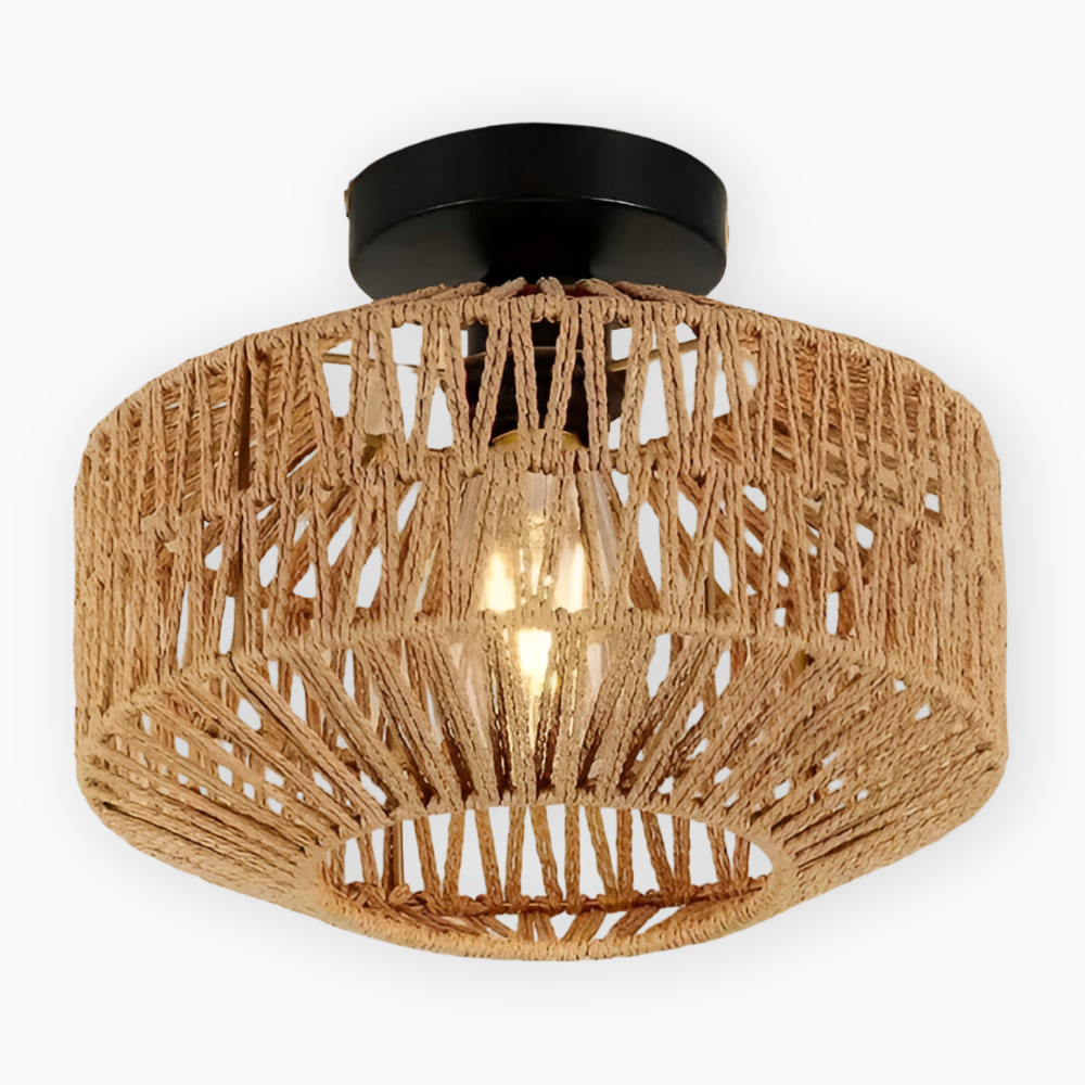 LustreBoho Taklampa - Handgjord Rattan Taklampa - Rattan Flush Mount Lampa