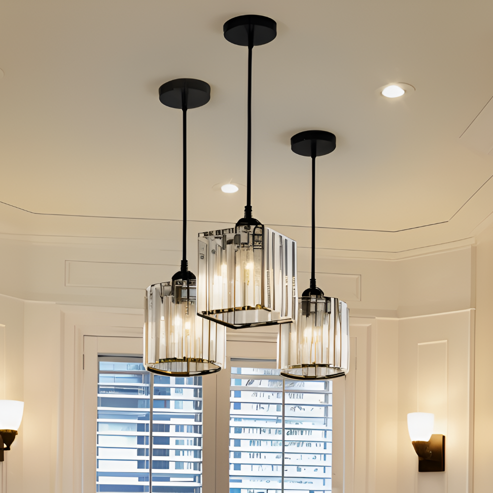 MagesticSpark Pendellampa - Svart Guld Pendellampa Fyrkantig - Kristall Hängande Dekorationer Lampa