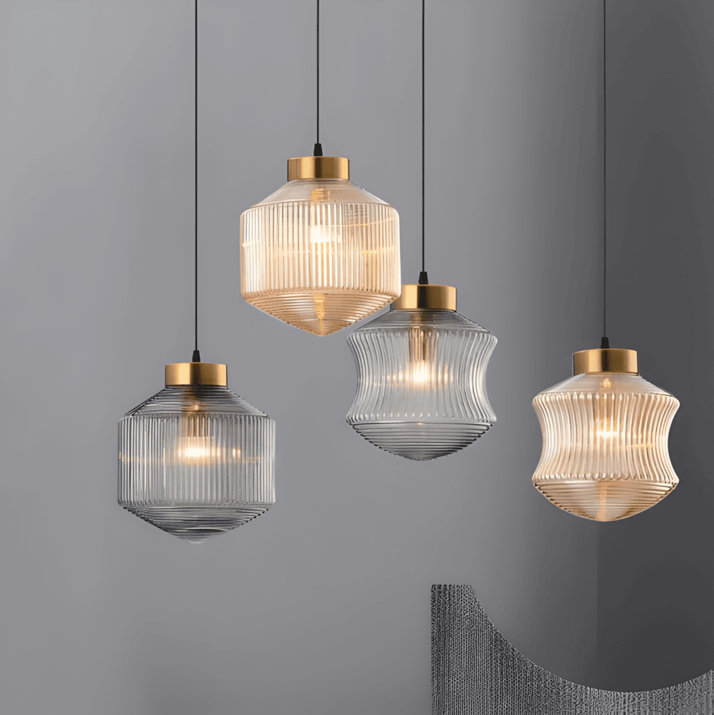 GeomGlass Taklampa - Vintage Rökgrå och Bärnstensfärgad Taklampa med Ribbor