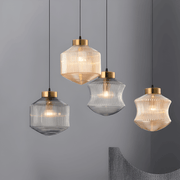 GeomGlass Taklampa - Vintage Rökgrå och Bärnstensfärgad Taklampa med Ribbor