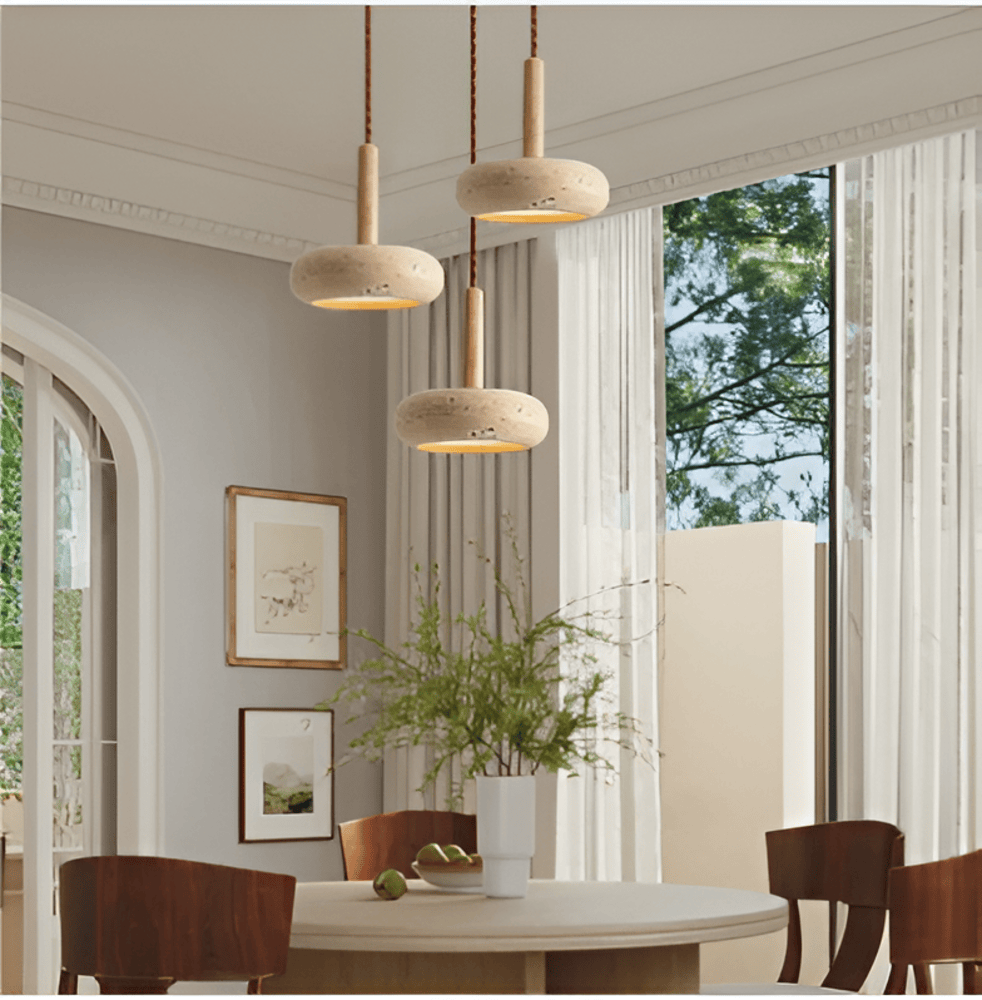 Krämfärgad Travertin  Pendellampa - Rund Taklampa - Retro Pendellampa