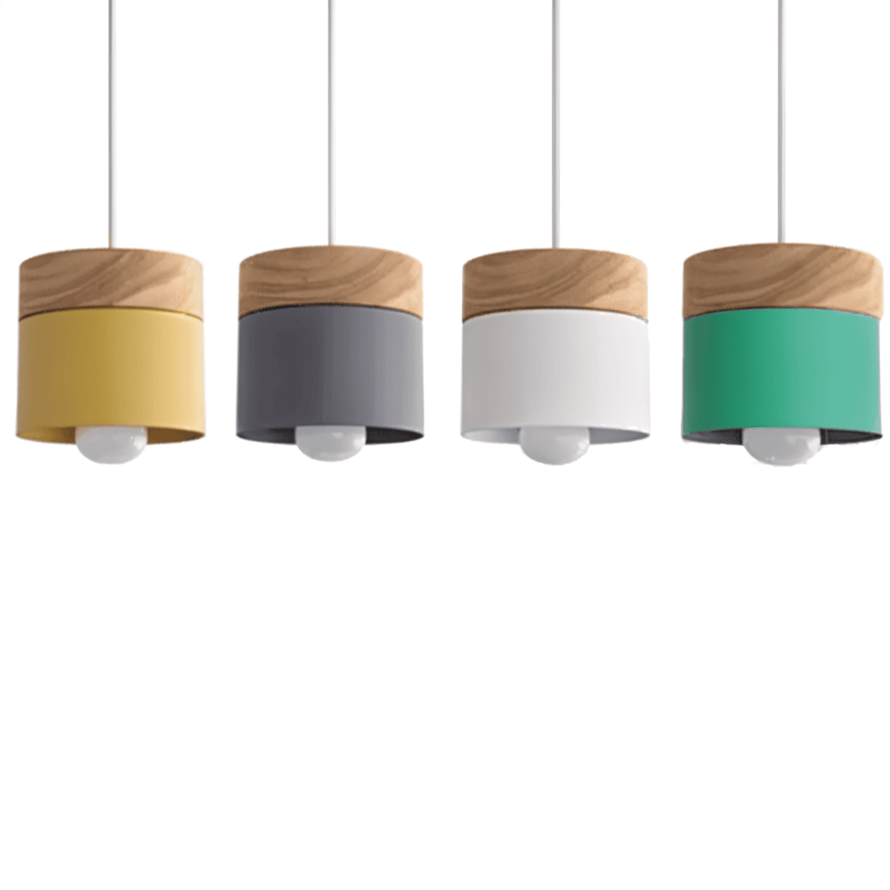 Cylinder Chic Pendellampa i Metall och Varmt Trä