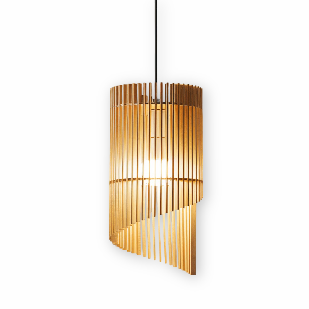 SpiraWood Taklampa - Konstnärlig Cylindrisk Lampa i Trä