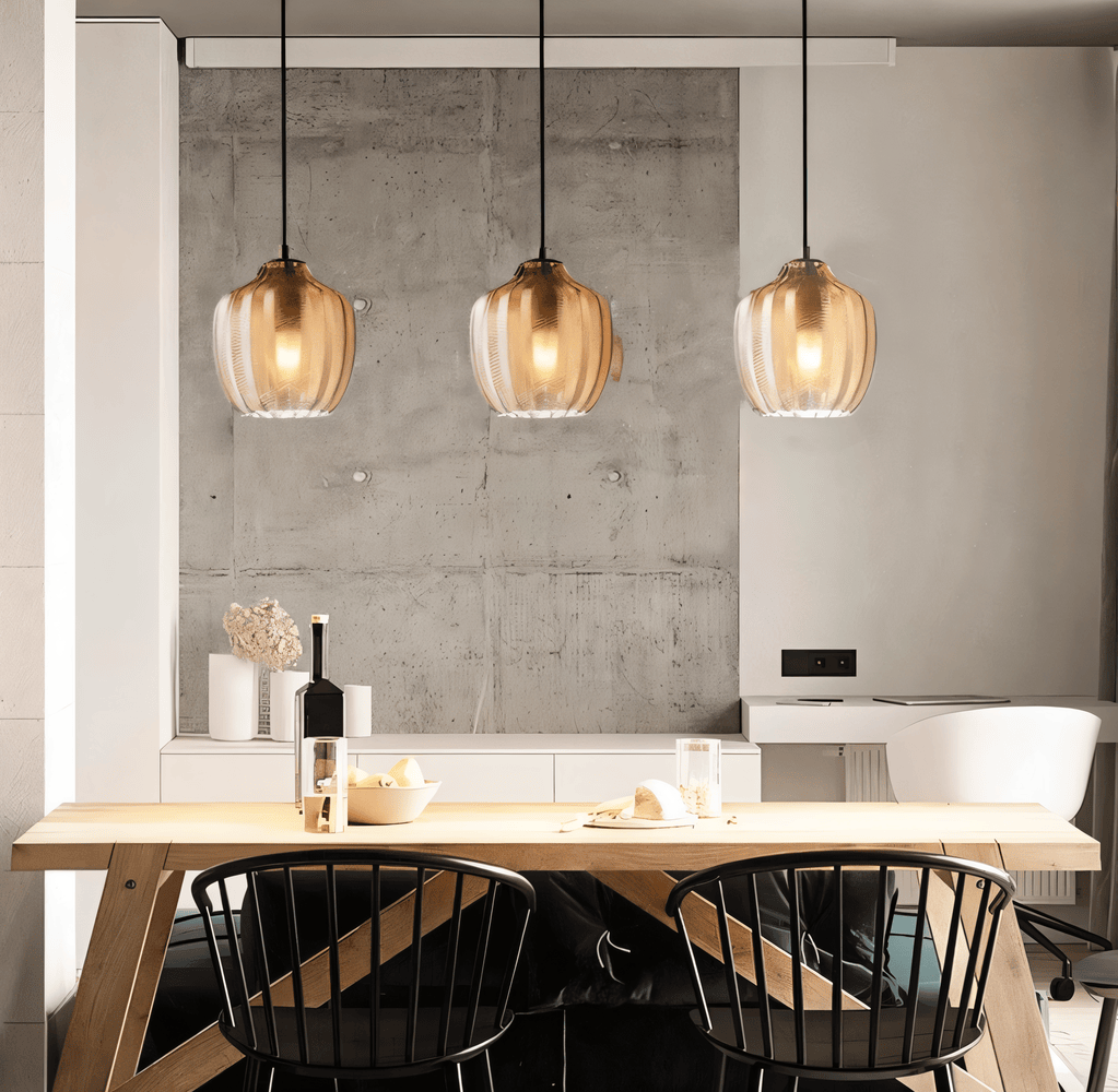 ZigLume Taklampa - Hänglampa i Vintage Svart Brunt Ribbat Glas