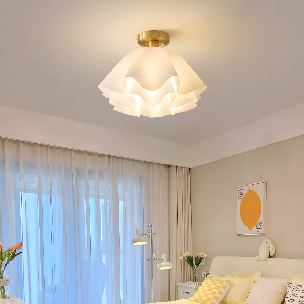 PetalPleat Taklampa - Vit Blomma Akryl Taklampa - Semi Flush Belysning