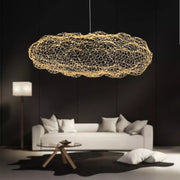 Cloud-shaped chandelier in gold or silver metal mesh