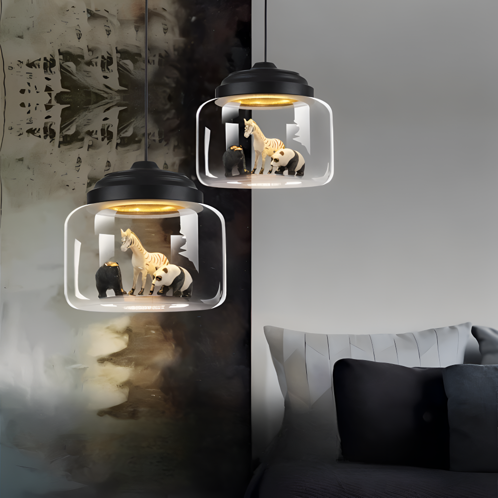 Zoo Glas Pendellampa - Dekorativ Nordisk Tecknad Djur LED Hänglampa
